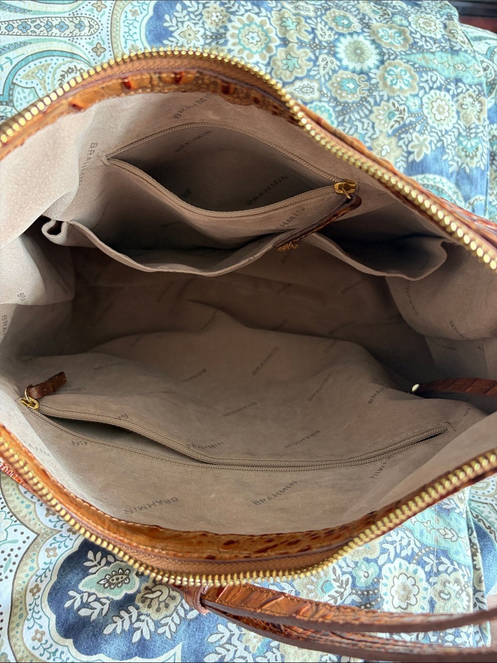 Brahmin Cognac Croc-Embossed Leather Shoulder Bag - Picture 5 of 8